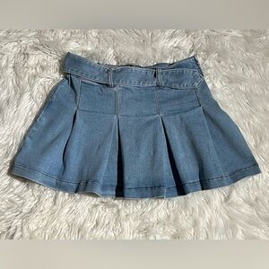 Vintage 90s Y2K Miss Sixty Light Denim Micro Mini Skirt Pleated Side Zip Stretch